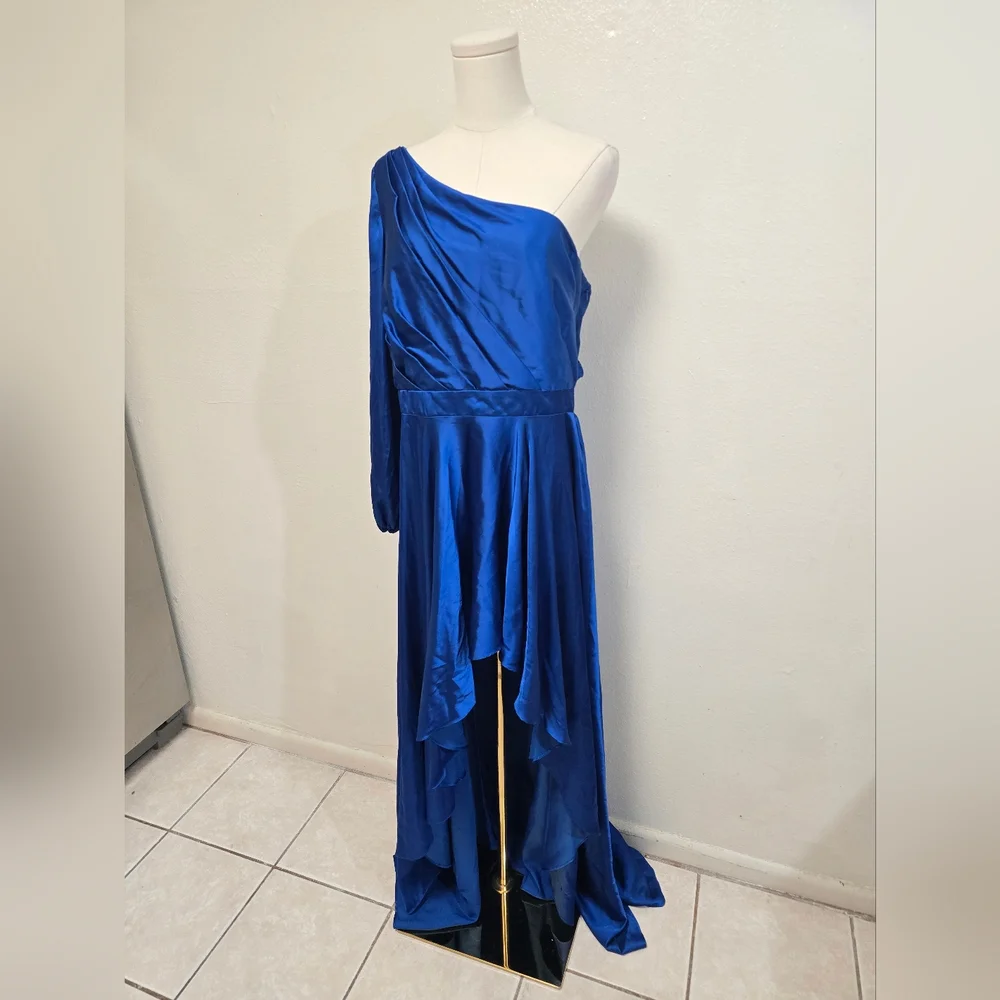 Mac Duggal High Low One Shoulder Dress Cobalt Blue Size 12